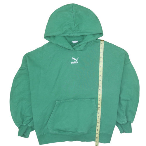 Puma Women’s Green Pullover Hoodie Size L Relaxed Fit Fleece Sweatshirt