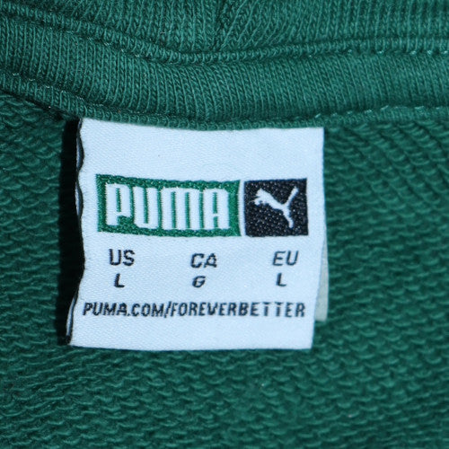 Puma Women’s Green Pullover Hoodie Size L Relaxed Fit Fleece Sweatshirt