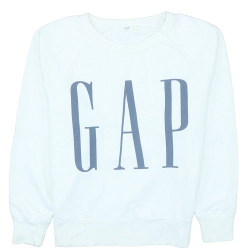 GAP Womens White Crew Neck Logo Sweatshirt Size M Cotton Blend