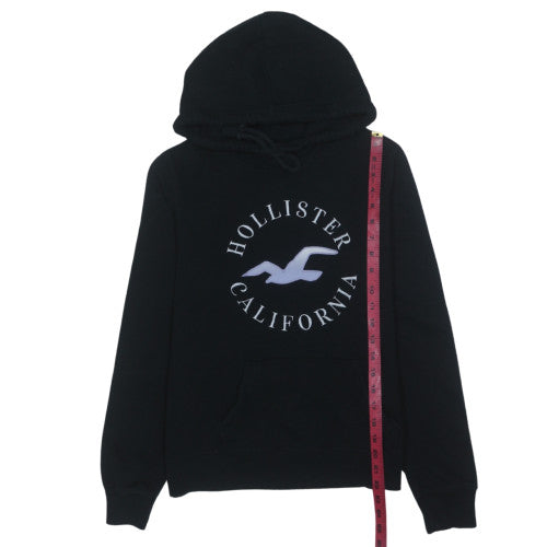 Hollister Women Black Pullover Hoodie Small Logo Print Soft Cotton Blend