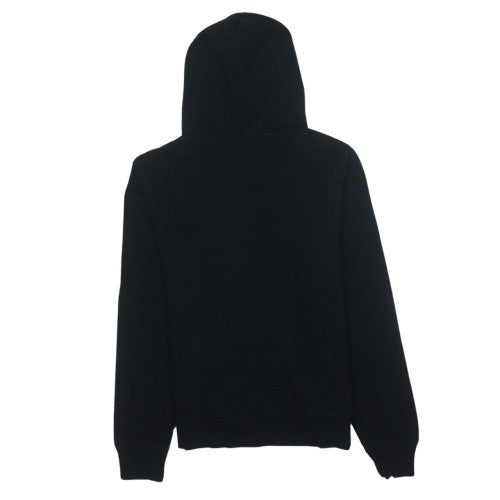 Hollister Women Black Pullover Hoodie Small Logo Print Soft Cotton Blend