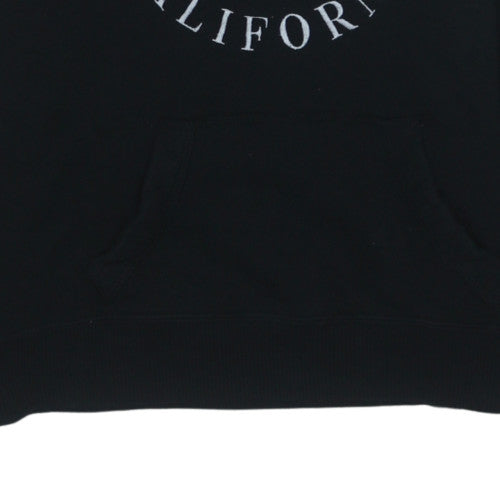 Hollister Women Black Pullover Hoodie Small Logo Print Soft Cotton Blend