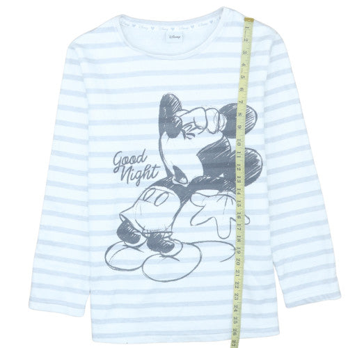 Disney Women White Striped Pullover Sweatshirt Size S Mickey Mouse
