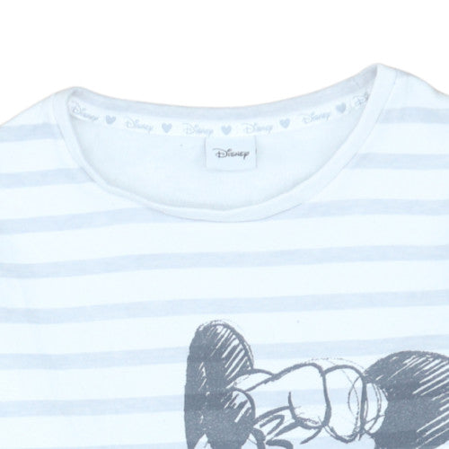Disney Women White Striped Pullover Sweatshirt Size S Mickey Mouse