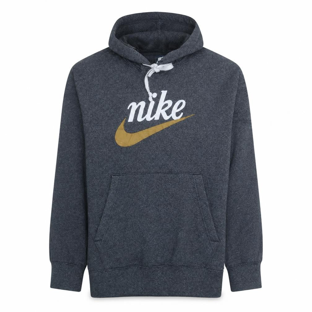 Front view of Nike Men's Grey Pullover Hoodie L Logo Graphic Sweatshirt