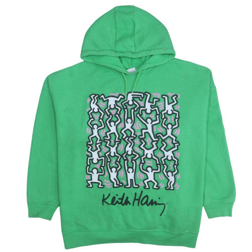 Primark Keith Haring Green XL Women's Pullover Hoodie with Graphic Print