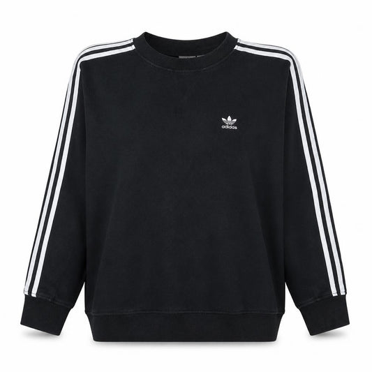 Front view of Adidas Women Black Crew Neck Pullover Sweatshirt UK 6 XS Logo Casual