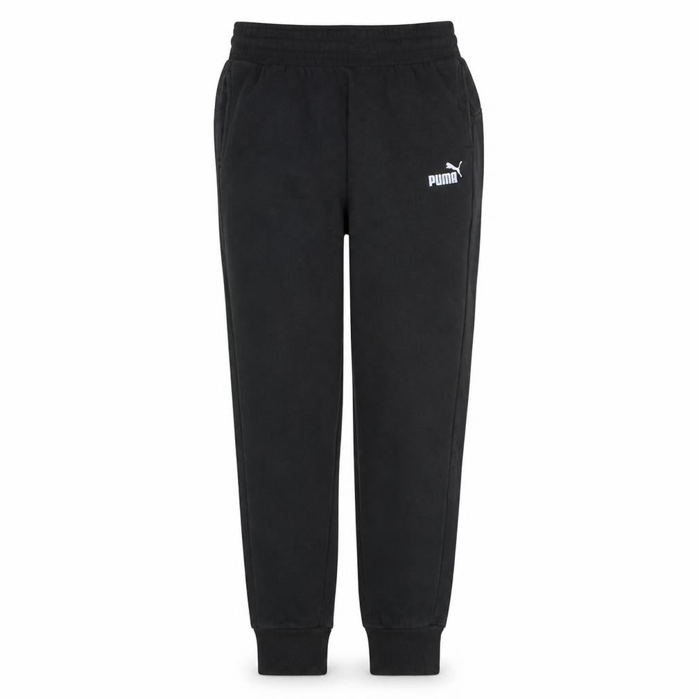 Front view of Puma women’s black jogger sweatpants, size S, elastic waist pockets