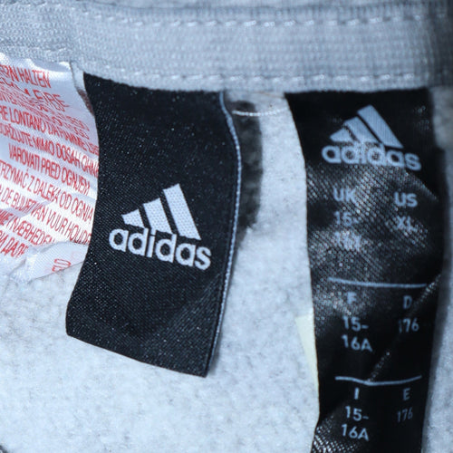 Adidas Boys Grey Pullover Hoodie 15-16 Years Classic Fit Sportswear