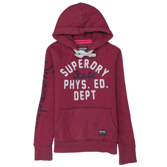 Superdry Womens Burgundy Pullover Hoodie Small Graphic Print