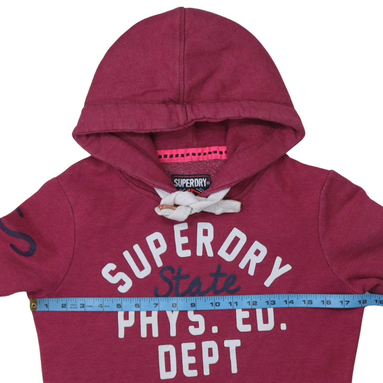 Superdry Womens Burgundy Pullover Hoodie Small Graphic Print