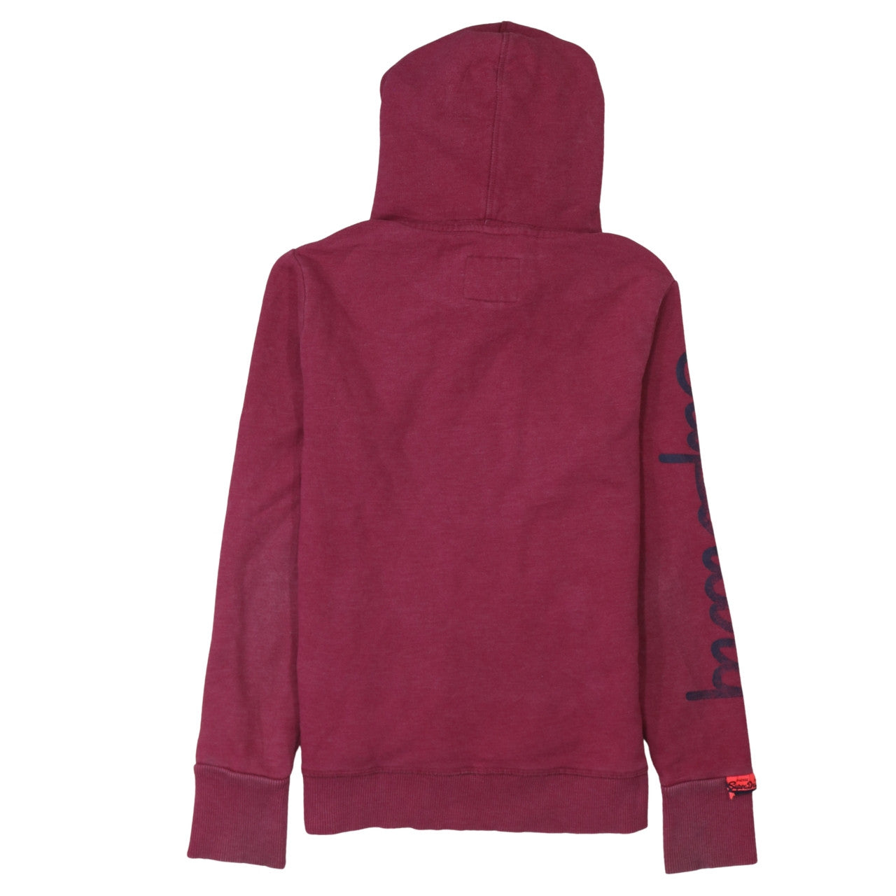 Superdry Womens Burgundy Pullover Hoodie Small Graphic Print