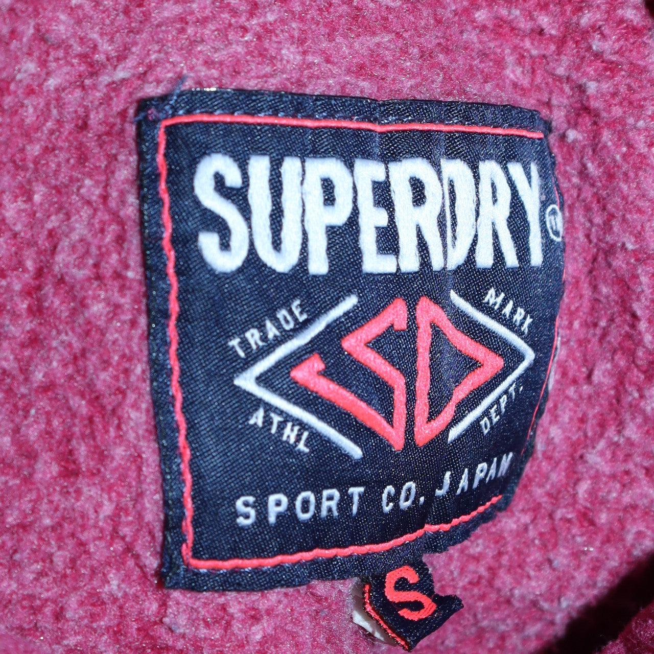 Superdry Womens Burgundy Pullover Hoodie Small Graphic Print