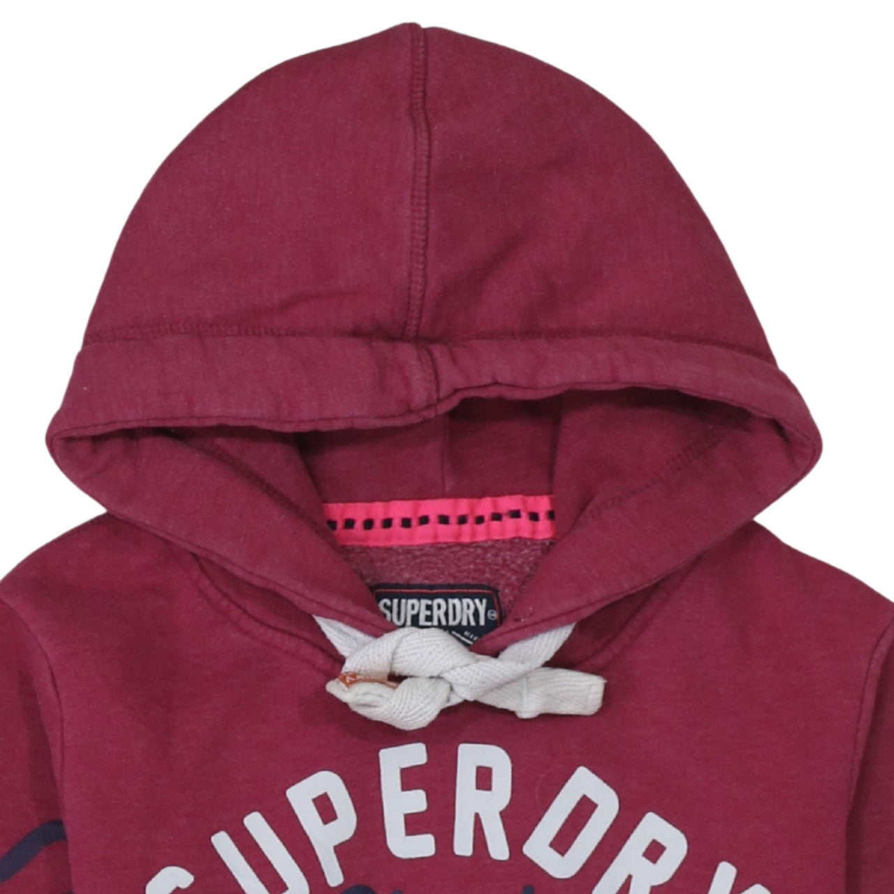 Superdry Womens Burgundy Pullover Hoodie Small Graphic Print