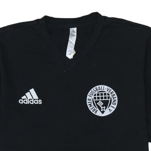 Adidas Men’s Black V-Neck Sports T-Shirt Size M Football Logo