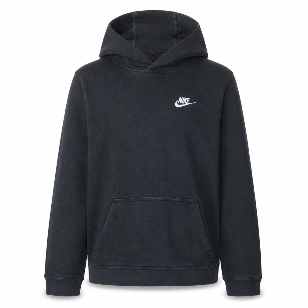 Front view of Nike boys’ black pullover hoodie xl 158-170cm classic logo sweatshirt
