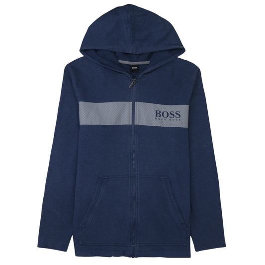 Hugo Boss Men's Blue XL Full Zip Hoodie with Logo Detail