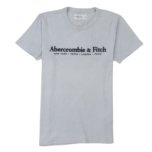 Abercrombie & Fitch Men's Grey Small Crew Neck Logo T-Shirt