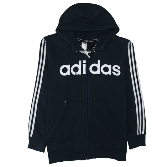 Adidas Men's Black XL Full Zip Hoodie with Logo Print