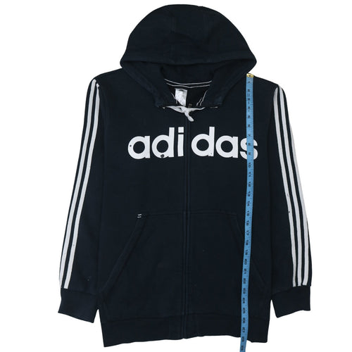Adidas Men's Black XL Full Zip Hoodie with Logo Print