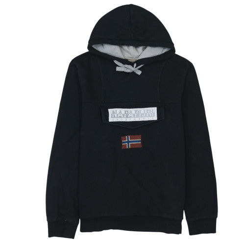 Napapijri Men's Black Pullover Hoodie with Flag Logo Size XL