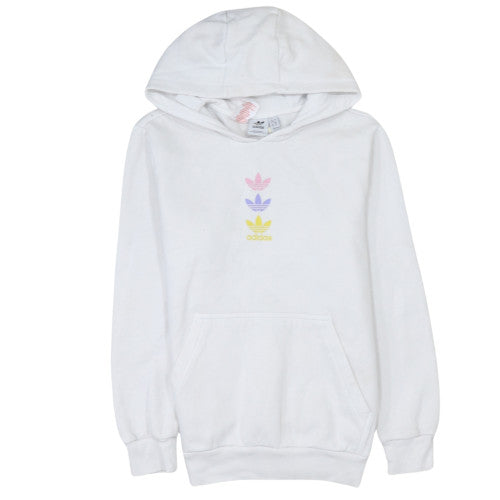 Adidas Girls White Logo Pullover Hoodie 13-14 Years Fleece Cotton Blend