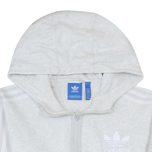 Adidas Women Grey Full Zip Hoodie Size M Cotton Blend Casual Sportswear