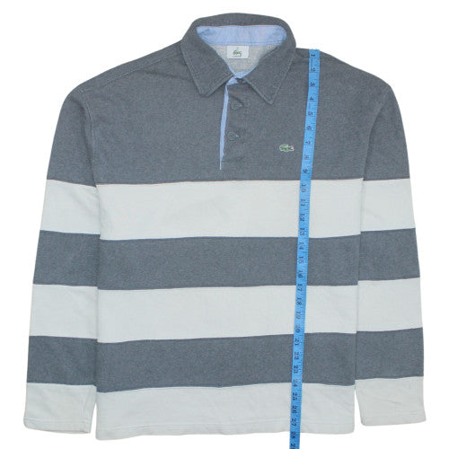 Lacoste Men's Grey Striped Long Sleeve Polo Shirt XL