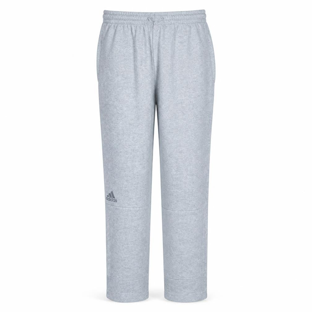 Front view of Adidas Men’s Grey L Fleece Sweatpants with Ankle Zip Pockets