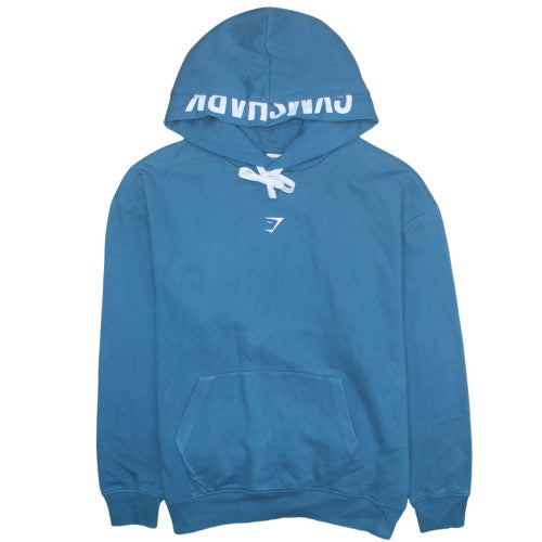 Gymshark Men Blue XL Pullover Hoodie with Logo and Drawstring