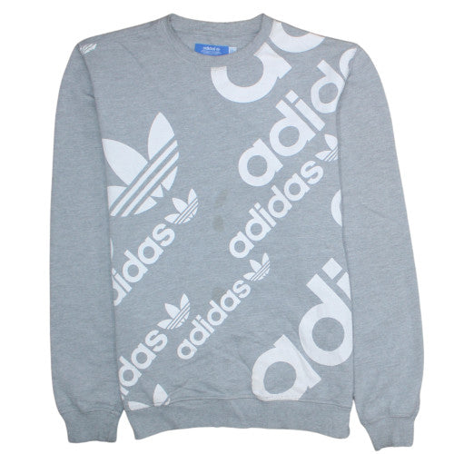 Adidas Men's Grey Logo Pullover Sweatshirt Size M