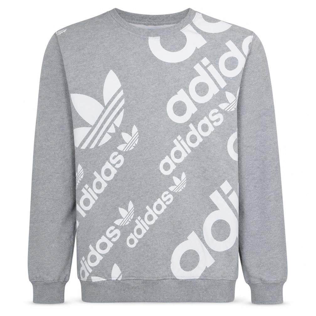 Front view of Adidas Men's Grey Logo Pullover Sweatshirt, size M