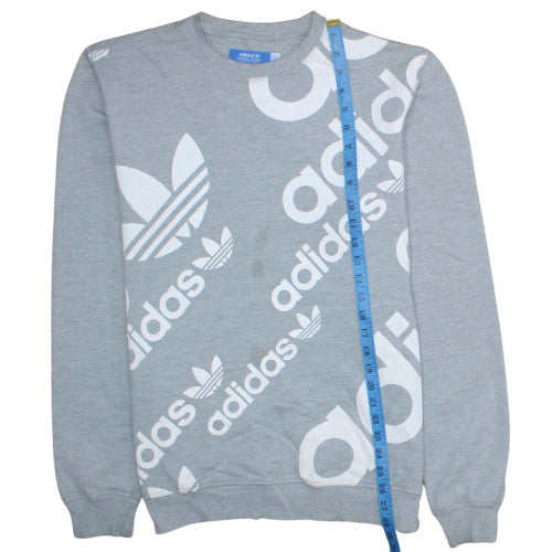 Adidas Men's Grey Logo Pullover Sweatshirt Size M