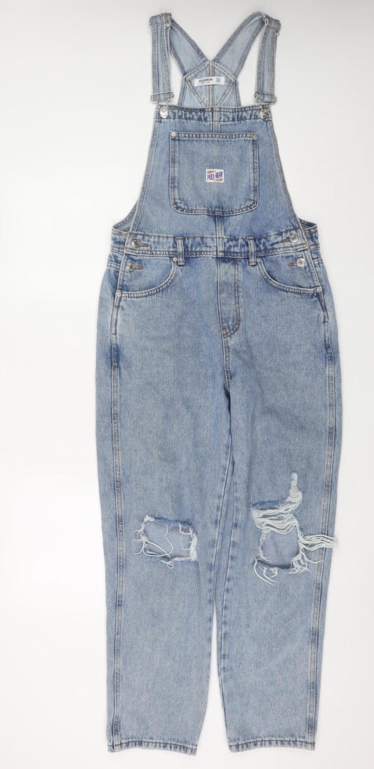 Pull&Bear Women's Blue Denim Dungaree Jumpsuit Size M