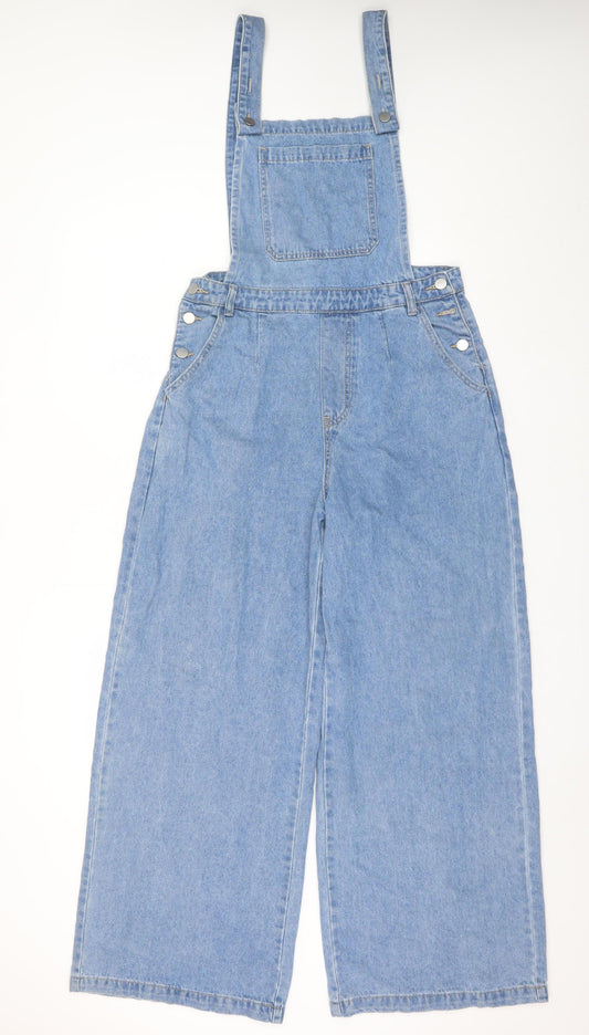 Cider Women's Blue Denim Dungaree Jumpsuit L Wide-Leg Casual