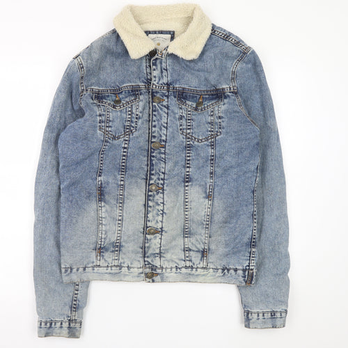 Zara Man Denim Blue Sherpa Lined Jacket Men L Casual Classic