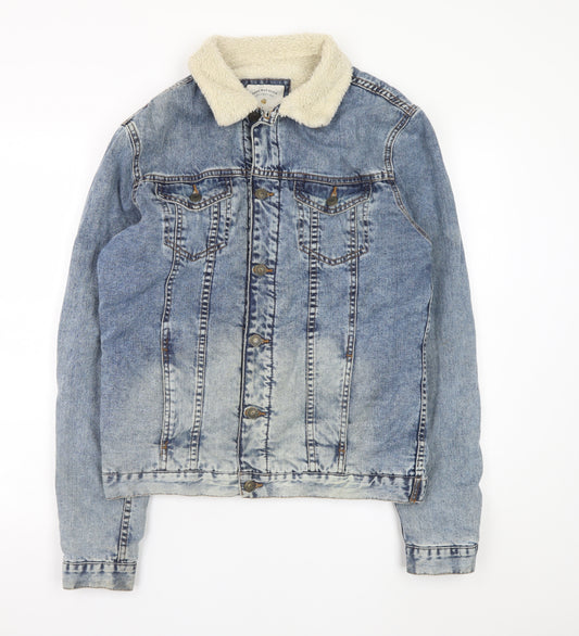 Zara Man Denim Blue Sherpa Lined Jacket Men L Casual Classic