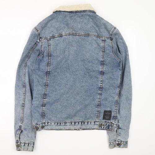 Zara Man Denim Blue Sherpa Lined Jacket Men L Casual Classic
