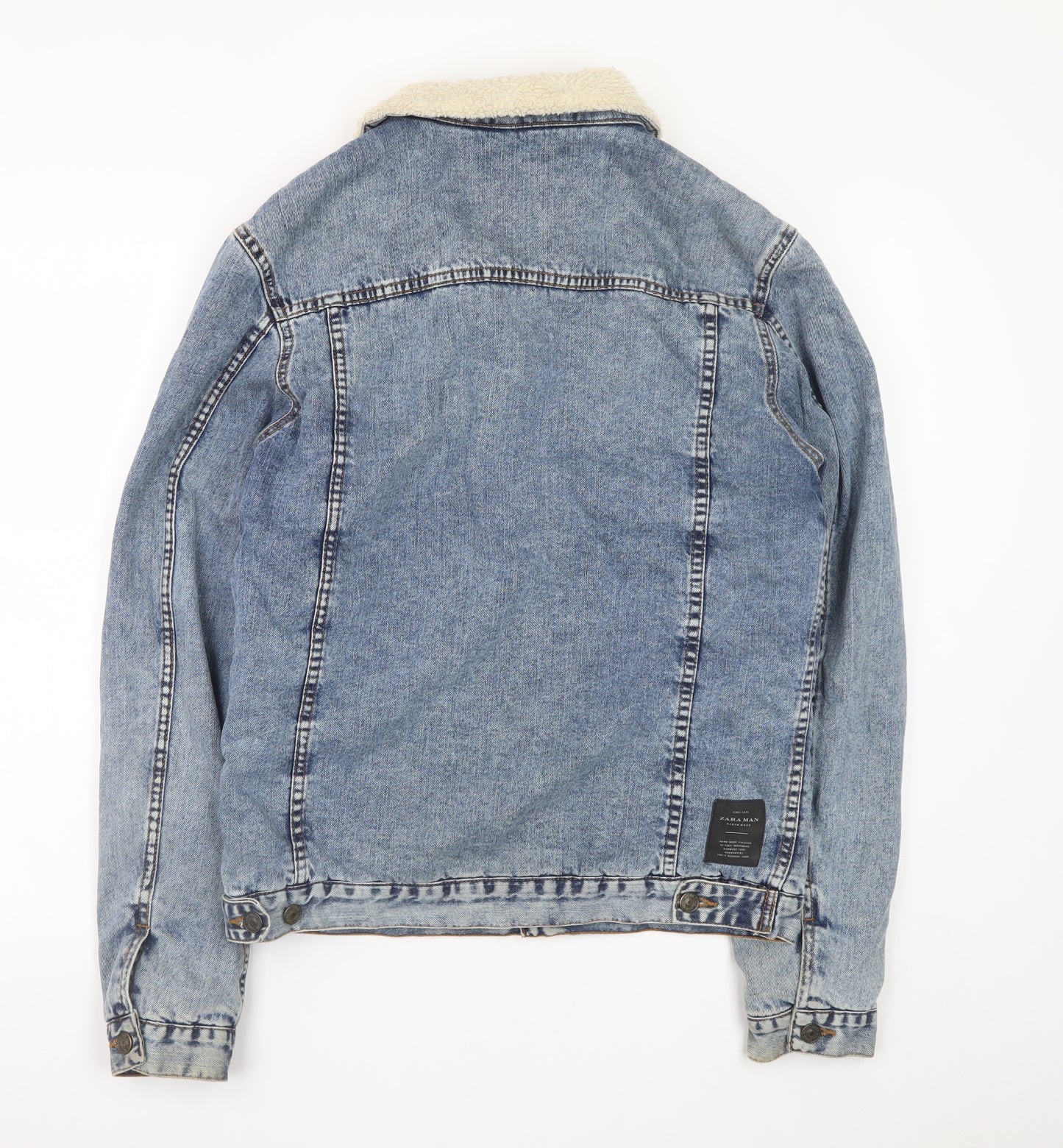 Zara Man Denim Blue Sherpa Lined Jacket Men L Casual Classic