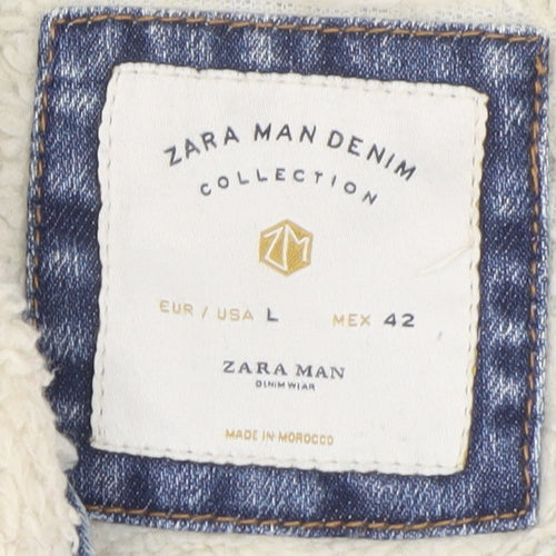 Zara Man Denim Blue Sherpa Lined Jacket Men L Casual Classic