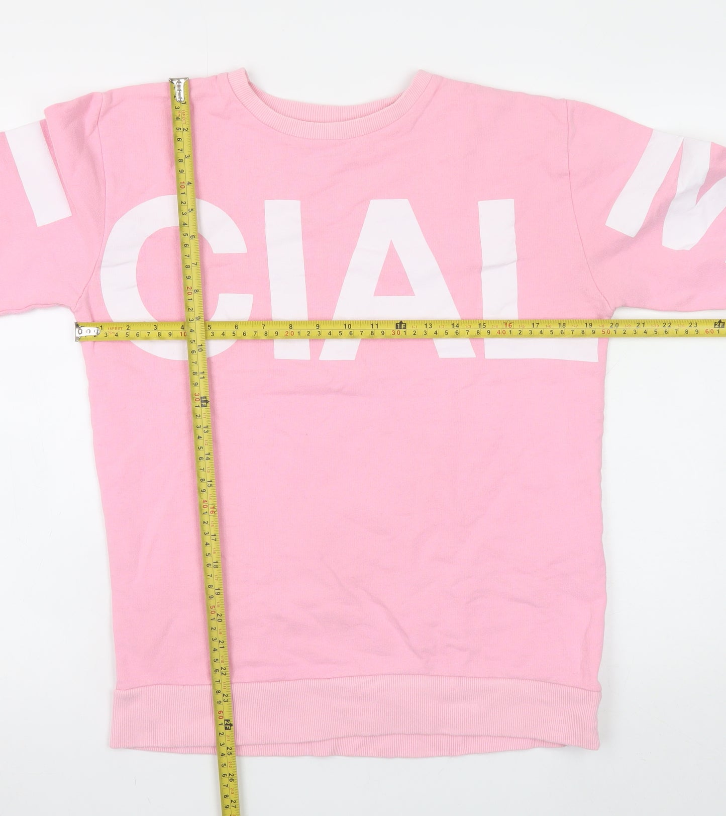 boohooMAN Mens Pink Logo Pullover Sweatshirt Size M Regular Fit