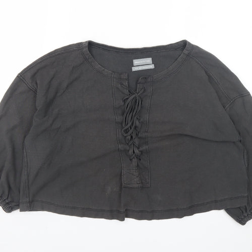 Urban Outfitters Womens Black Cotton Cropped Boho Lace Up Blouse M
