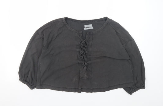 Urban Outfitters Womens Black Cotton Cropped Boho Lace Up Blouse M