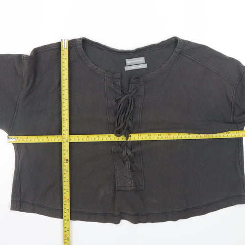 Urban Outfitters Womens Black Cotton Cropped Boho Lace Up Blouse M