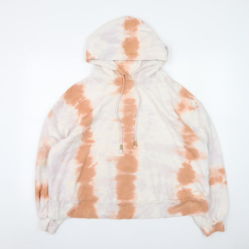 River Island Womens Beige Tie Dye Hoodie UK 18/20 Cotton Relaxed Fit