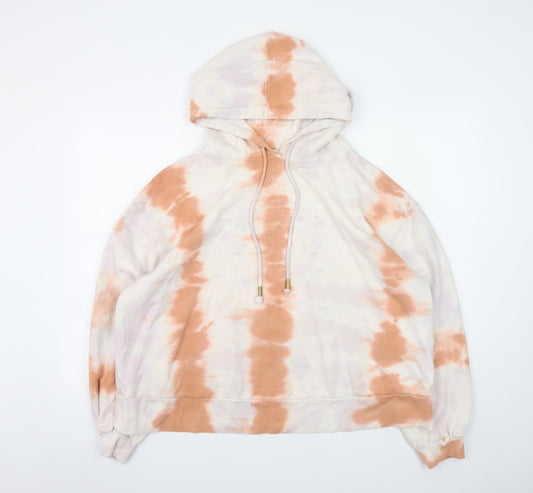 River Island Womens Beige Tie Dye Hoodie UK 18/20 Cotton Relaxed Fit