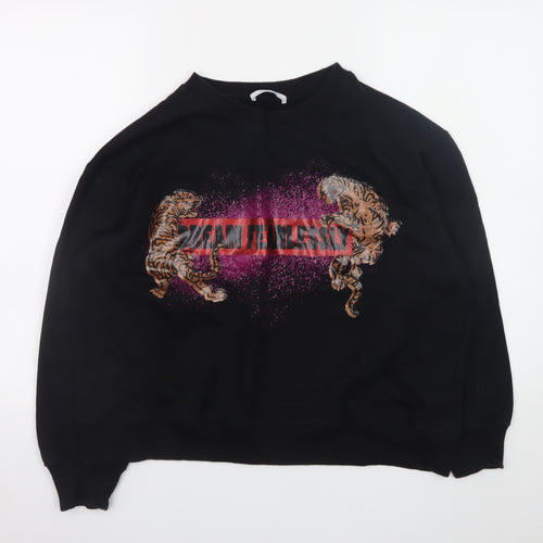 Zara Woman Black Graphic Tiger Sweatshirt Size 12 Cotton Blend