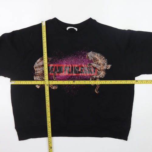 Zara Woman Black Graphic Tiger Sweatshirt Size 12 Cotton Blend