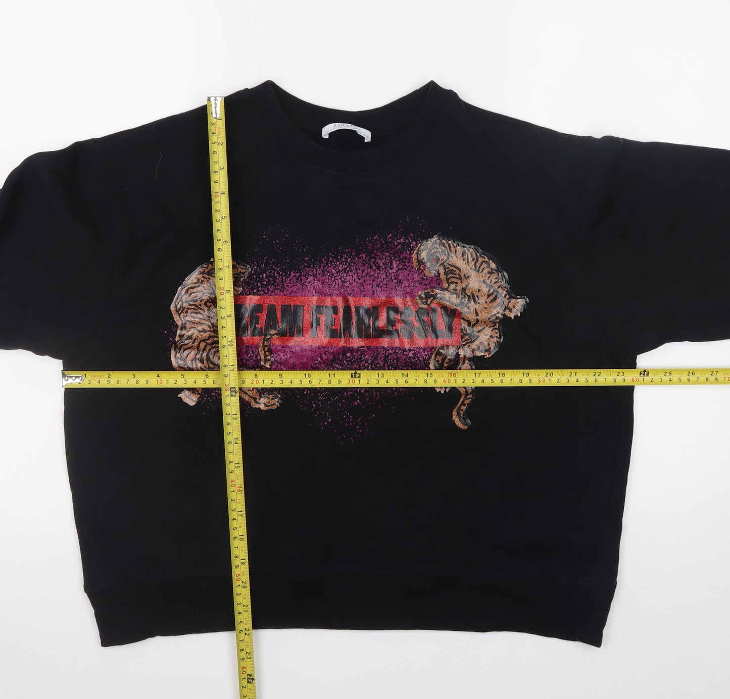 Zara Woman Black Graphic Tiger Sweatshirt Size 12 Cotton Blend