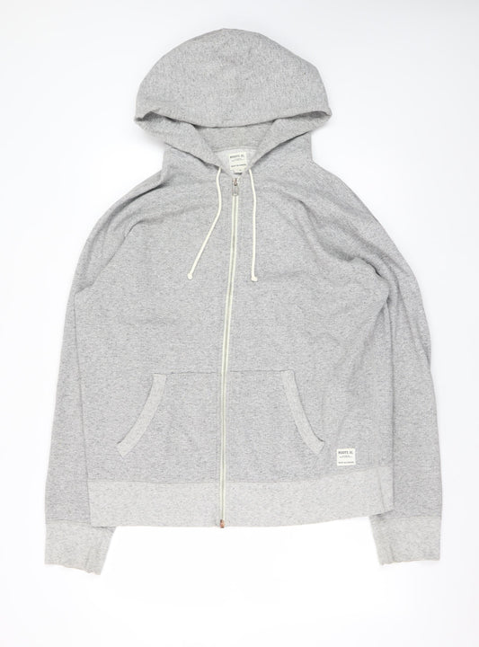 Roots Mens Grey XL Full Zip Hoodie Fleece Cotton Blend